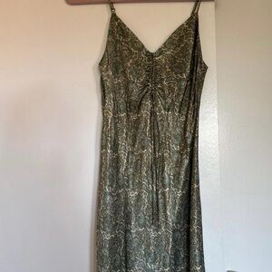 Zara Green Satin Patterned Mini Dress